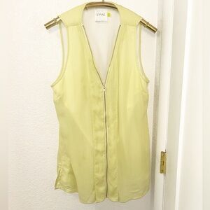 LYSSE The Full Zip Sleeveless Sheer Lined Blouse in Citron SZ: Large